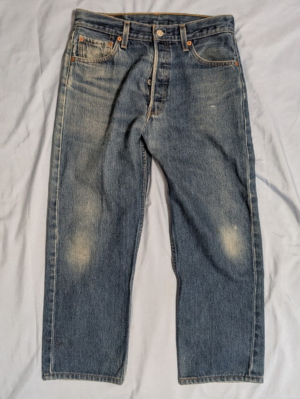 Vintage Levi's 501 Blue Denim Jeans 90s Made in Guatemala Button Fly W30 L34